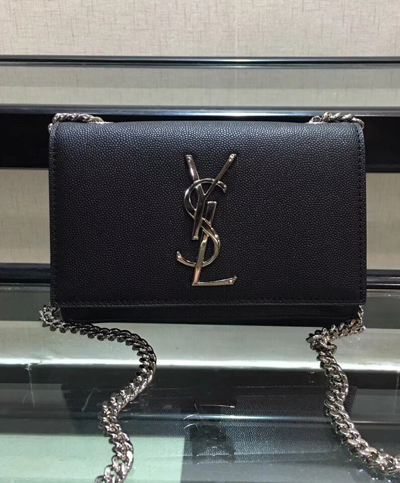 Saint Laurent Grain De Poudre Small Monogram Kate Satchel 452158 Black